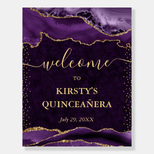 Purple and Gold Glitter Agate Quinceanera Welcome Foam Board