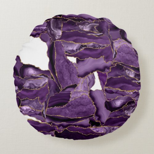 Purple and gold glitter agate round pillow