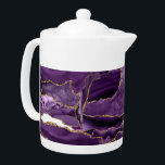 Purple and gold glitter agate teapot<br><div class="desc">Purple and gold glitter agate teapot. Modern abstract digital art.</div>