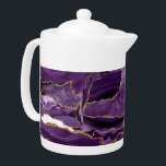 Purple and gold glitter agate teapot<br><div class="desc">Purple and gold glitter agate teapot. Modern abstract digital art.</div>