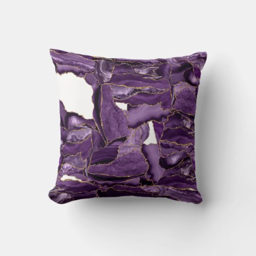 Purple and Gold Glitter Agate Throw Pillow