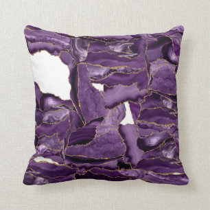 Purple and Gold Glitter Agate Throw Pillow