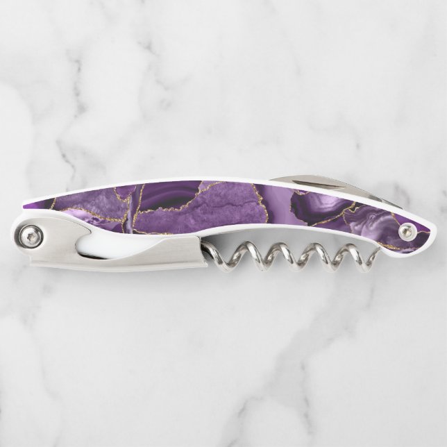 Purple and gold glitter agate waiter's corkscrew (Front)