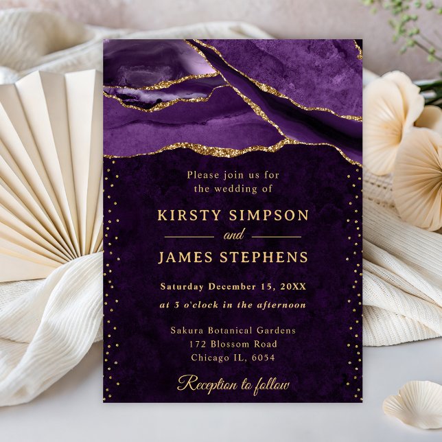 Purple and Gold Glitter Agate Wedding Invitation (Creator Uploaded)