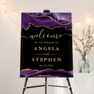Purple and Gold Glitter Agate Wedding Welcome Foam Board