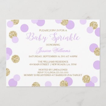 Purple And Gold Glitter Baby Sprinkle Invitations by fancypaperie at Zazzle