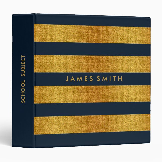 Purple And Gold Glitter Badge Striped Personalized 3 Ring Binder (Front/Spine)