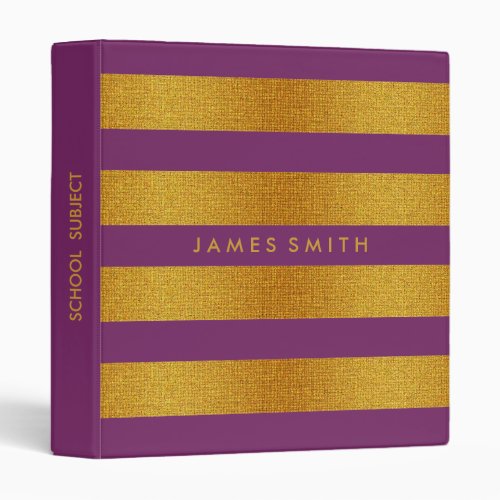 Purple And Gold Glitter Badge Striped Personalized Binder