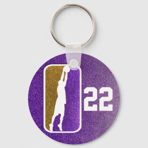 Purple and Gold Glitter Basketball Sports Design Keychain