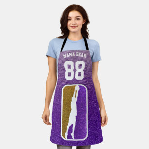 Purple and Gold Glitter Basketball Team Jersey Apron