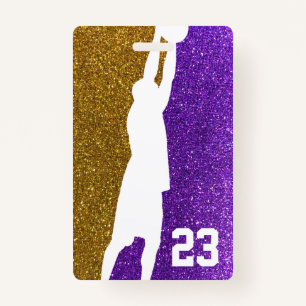 Purple and Gold Glitter Basketball Team Jersey Badge