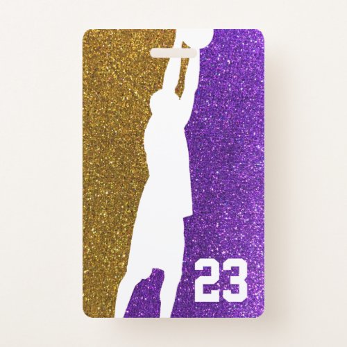 Purple and Gold Glitter Basketball Team Jersey Badge