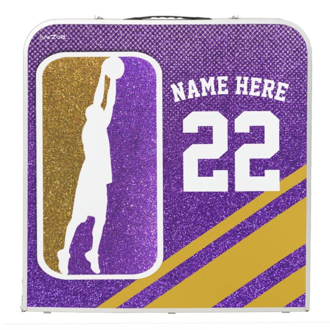 Purple and Gold Glitter Basketball Team Jersey Beer Pong Table (Folded Back)