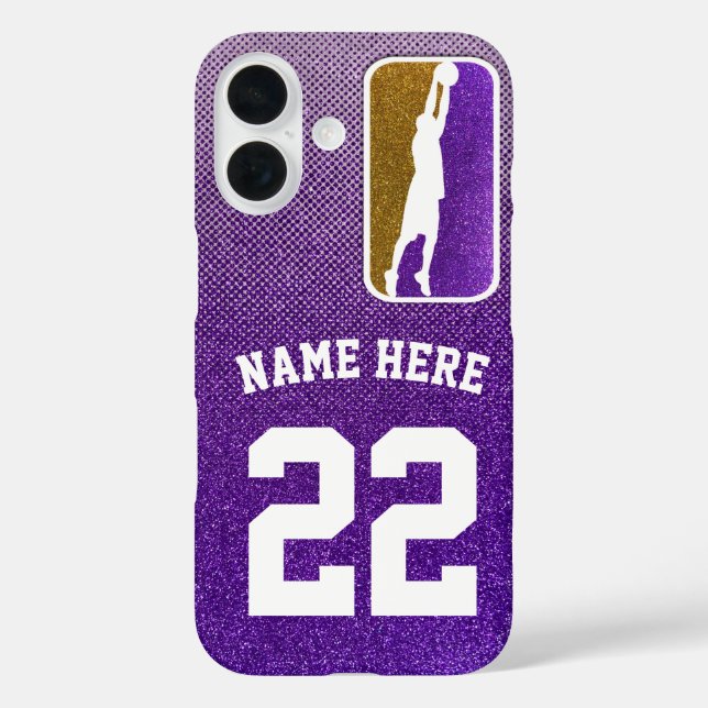 Purple and Gold Glitter Basketball Team Jersey Case-Mate iPhone Case (Back)