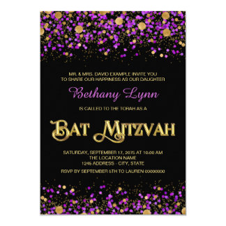 Purple and Gold Glitter Bat Mitzvah Card