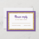 Purple and Gold Glitter Bat Mitzvah Reply RSVP Card<br><div class="desc">This trendy insert card features bold lettering on the front with a layered look in gold glitter and white,  and a solid colored background.  Add your text using the template form.  Change the font,  layout and colors using the Customize feature.</div>