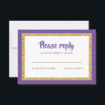 Purple and Gold Glitter Bat Mitzvah Reply RSVP Card<br><div class="desc">This trendy insert card features bold lettering on the front with a layered look in gold glitter and white,  and a solid colored background.  Add your text using the template form.  Change the font,  layout and colors using the Customize feature.</div>