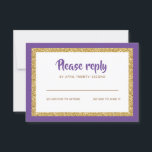 Purple and Gold Glitter Bat Mitzvah Reply RSVP Card<br><div class="desc">This trendy insert card features bold lettering on the front with a layered look in gold glitter and white,  and a solid colored background.  Add your text using the template form.  Change the font,  layout and colors using the Customize feature.</div>
