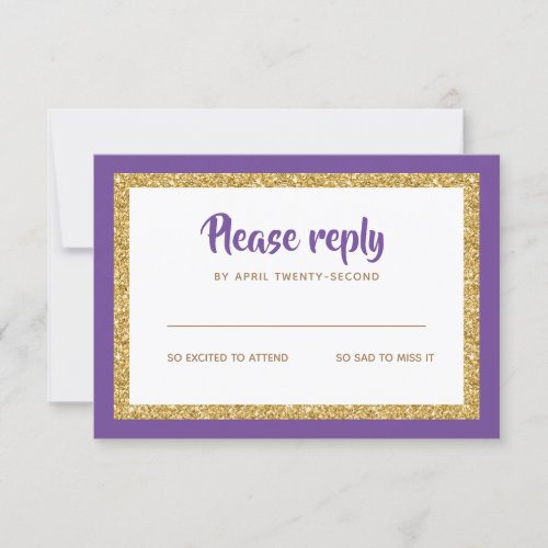 Purple and Gold Glitter Bat Mitzvah Reply RSVP Card