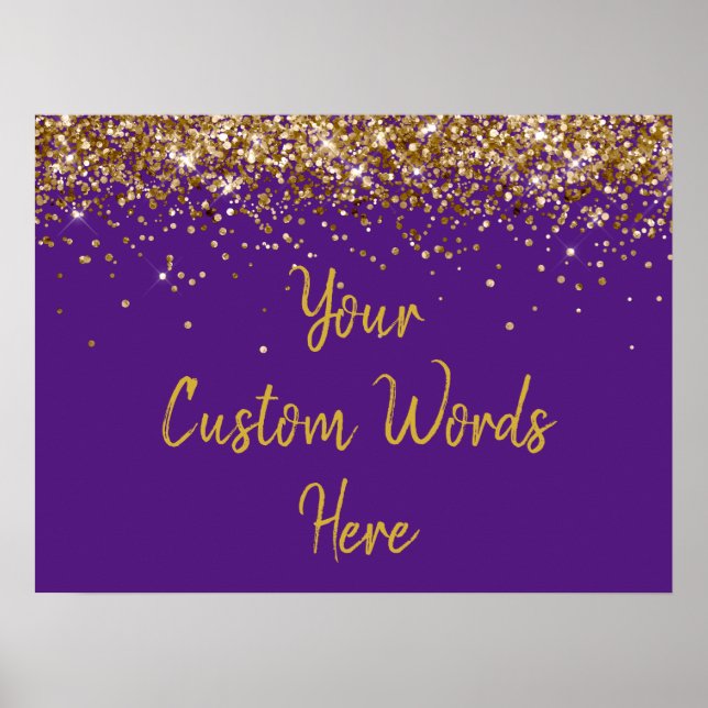 Purple and Gold Glitter Birthday Party Anniversary Poster (Front)