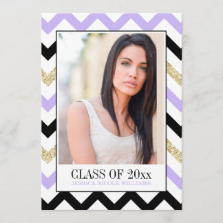 Purple and Gold Glitter Chevron | Graduation Invitation