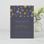 Purple and Gold Glitter Confetti Graduation Party Invitation (Standing Front)
