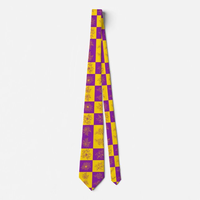 Purple and Gold Glitter Flowers Pattern Neck Tie (Front)