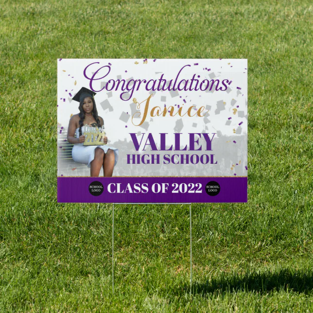 Purple and Gold Glitter Graduation Yard Sign | Zazzle
