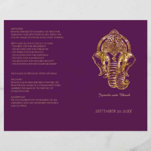 Purple and Gold Glitter Hindu Wedding Program