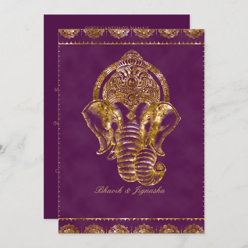 Purple and Gold Glitter Indian Wedding Invitation