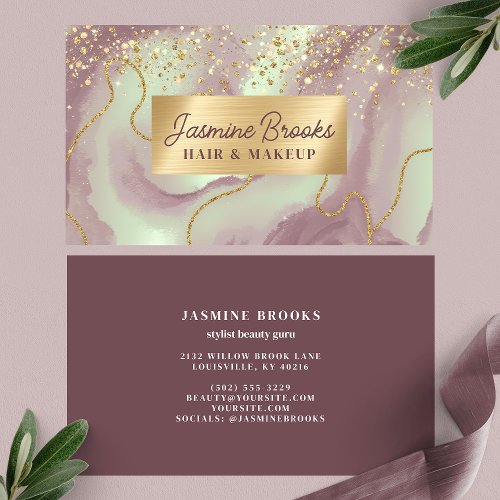 Purple And Gold Glitter Luxe Business Card