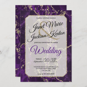 Purple and Gold Glitter Marble Wedding Invitation