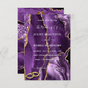 Purple and Gold Glitter Marble Wedding Invitation