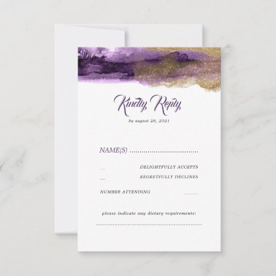 Purple and Gold Glitter Modern Wedding RSVP