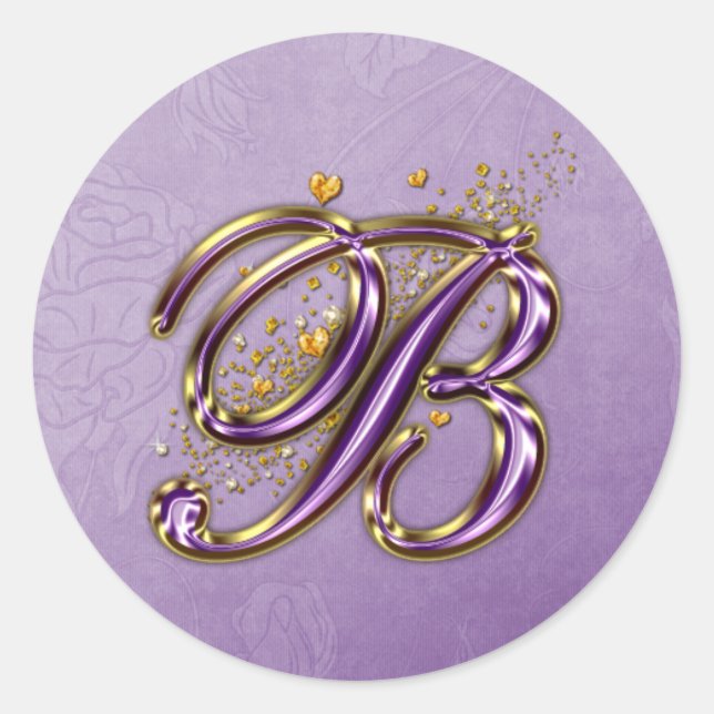Purple and Gold Glitter Monogram B Sticker (Front)