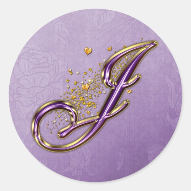 Purple and Gold Glitter Monogram J Sticker (Front)
