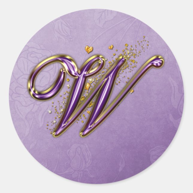 Purple and Gold Glitter Monogram W Sticker (Front)