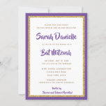Purple and Gold Glitter Rectangle Bat Mitzvah Invitation<br><div class="desc">This trendy Bat Mitzvah invitation features sparkling faux glitter layered against a solid color background. Use the template form to add your own information. The "Customize" feature can be used to change the font style,  color and layout.</div>