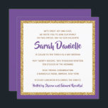 Purple and Gold Glitter Square Bat Mitzvah Invitation<br><div class="desc">This trendy Bat Mitzvah invitation features sparkling faux glitter layered against a solid color background.  Use the template form to add your own information.  The "Customize" feature can be used to change the font style,  color and layout.</div>