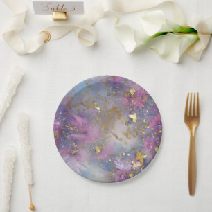 Purple and Gold Glitter Storm Fantasy Paper Plates