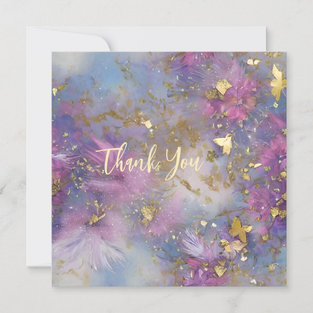 Purple and Gold Glitter Storm Fantasy Thank You Card (Front)
