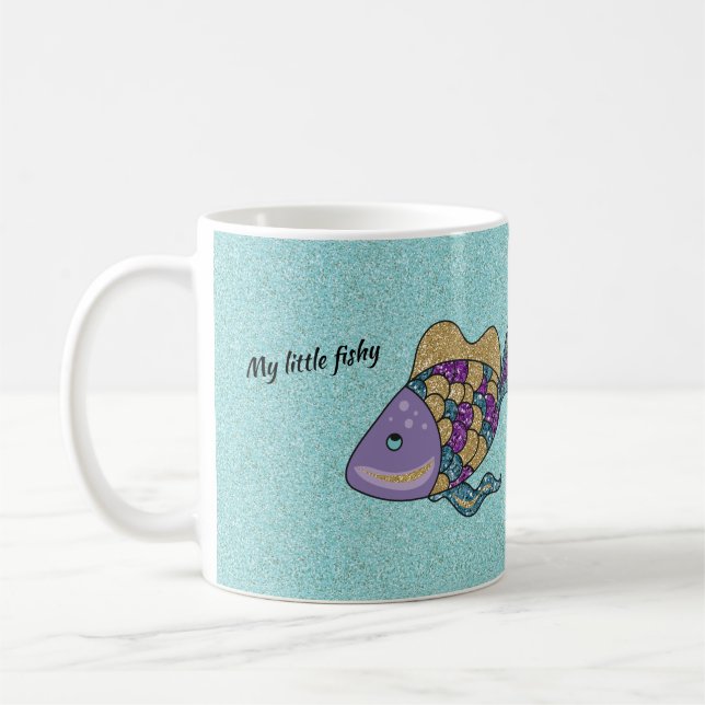 Purple and Gold Glitter Swimming Fish Mug (Left)