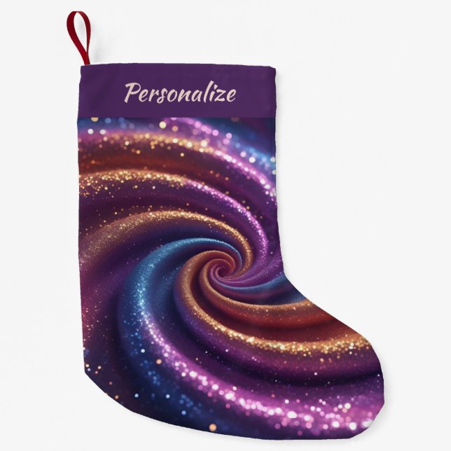 Purple and Gold Glitter Swirl Pattern Christmas Small Christmas Stocking (Front)