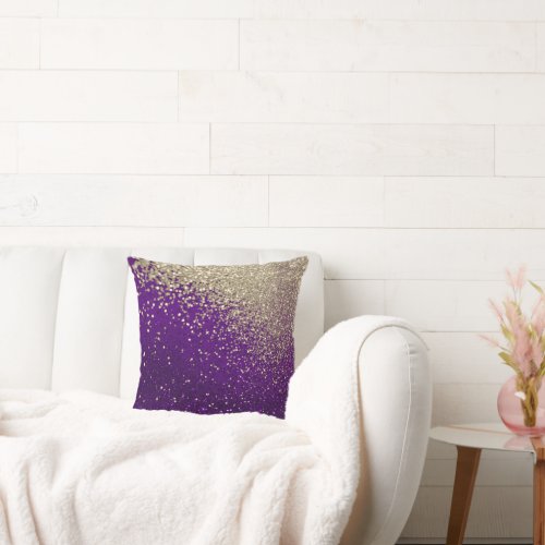 Purple and Gold Glitter Throw Pillow