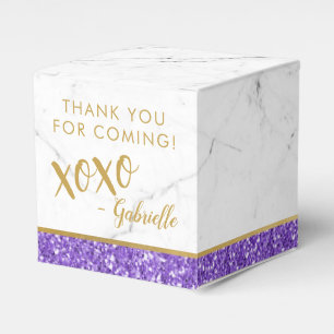 Purple and Gold Glitter xoxo Fun Modern Marble Favor Boxes