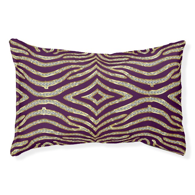 Purple And Gold Glitter Zebra Pattern Pet Bed (Front)