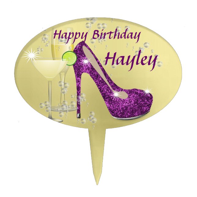 Purple and Gold Glitz and Glitter Stiletto Shoe Cake Topper (Front)