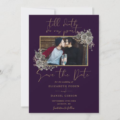 Purple And Gold Gothic Floral Photo Wedding Save The Date