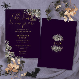 Purple And Gold Gothic Roses Floral Bridal Shower Invitation