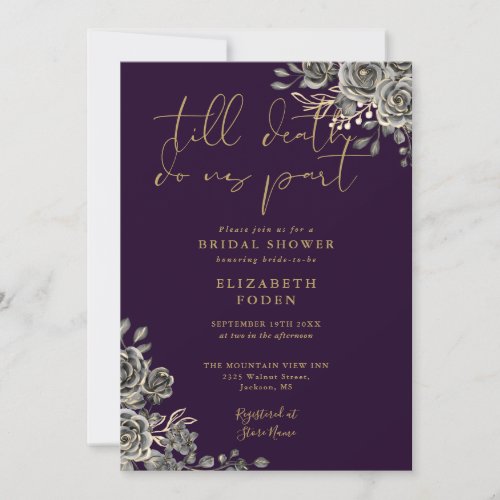 Purple And Gold Gothic Roses Floral Bridal Shower Invitation